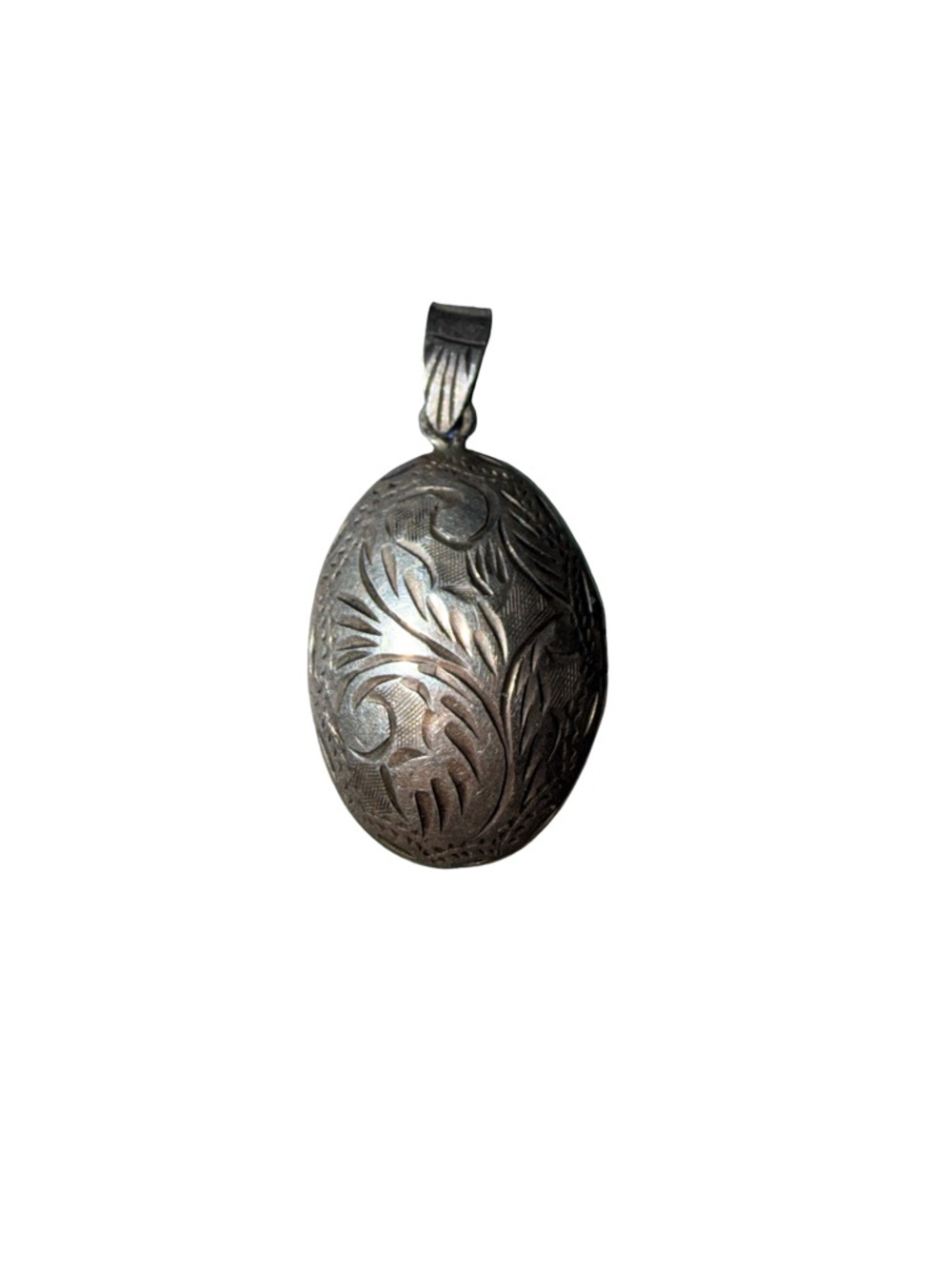 Antique Floral etched Engraved Oval Locket Pendant - .925 1/2 in length